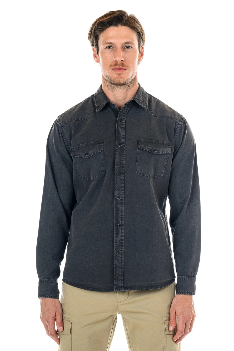 Original Paperbacks Washed Grey Herringbone Long Sleeve Shirt/12617